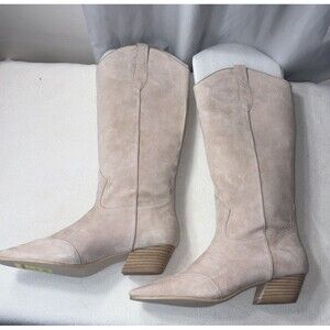 Steve Madden Dollie Womens Tall  Tan Suede Western Boots Cowboy Block HeelSz 10